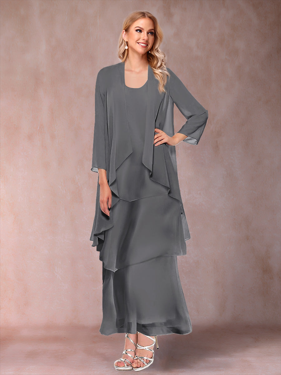 A-Line/Princess Scoop 3/4 Sleeves 2 Pieces Mother of the Bride Dress with Ruffles &amp; Jacket