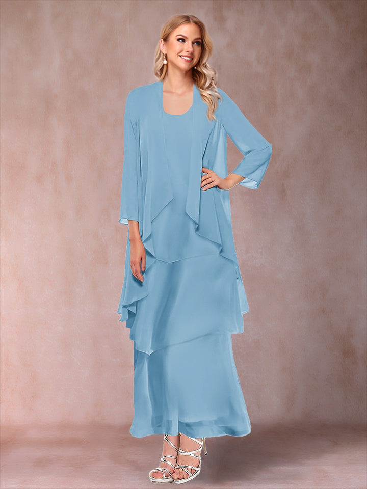 A-Line/Princess Scoop 3/4 Sleeves 2 Pieces Mother of the Bride Dress with Ruffles &amp; Jacket
