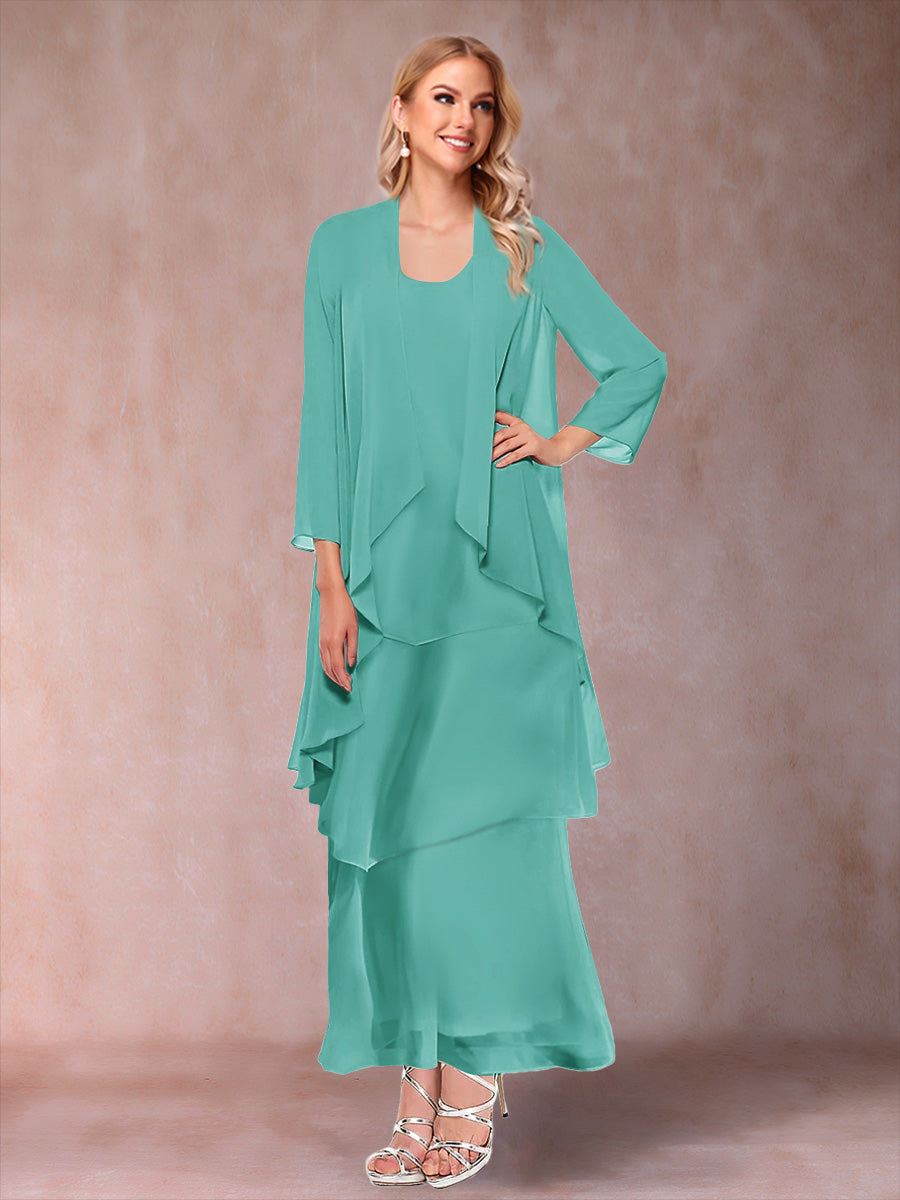 A-Line/Princess Scoop 3/4 Sleeves 2 Pieces Mother of the Bride Dress with Ruffles &amp; Jacket