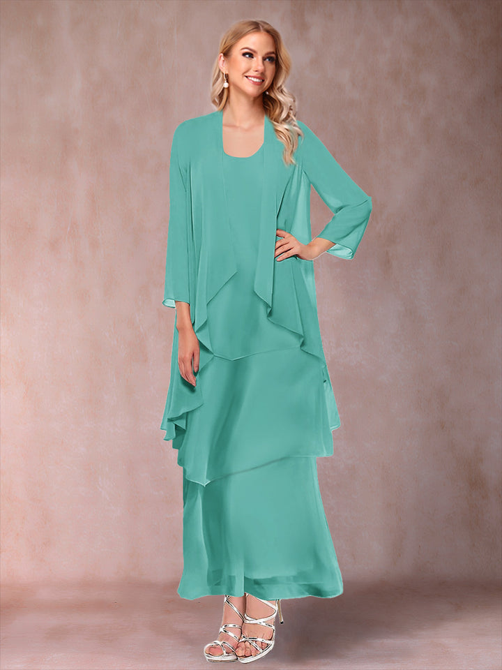 A-Line/Princess Scoop 3/4 Sleeves 2 Pieces Mother of the Bride Dress with Ruffles &amp; Jacket