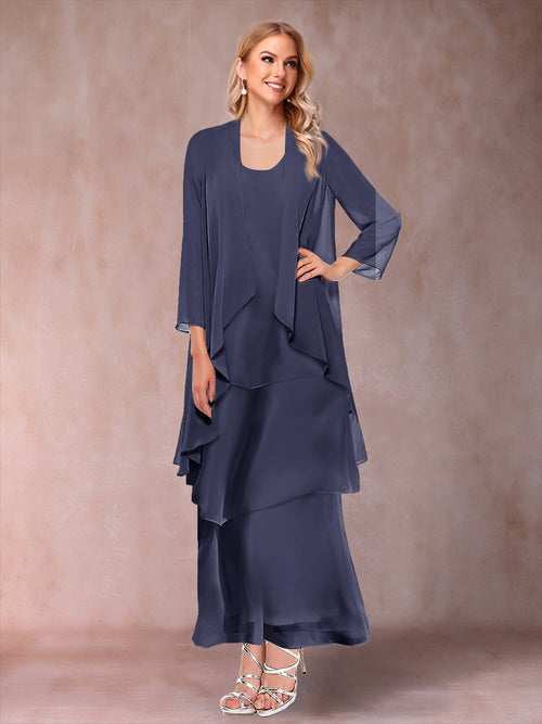 A-Line/Princess Scoop 3/4 Sleeves 2 Pieces Mother of the Bride Dress with Ruffles & Jacket