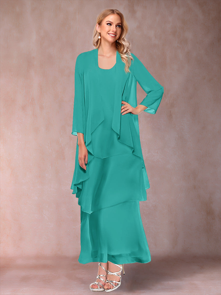 A-Line/Princess Scoop 3/4 Sleeves 2 Pieces Mother of the Bride Dress with Ruffles &amp; Jacket