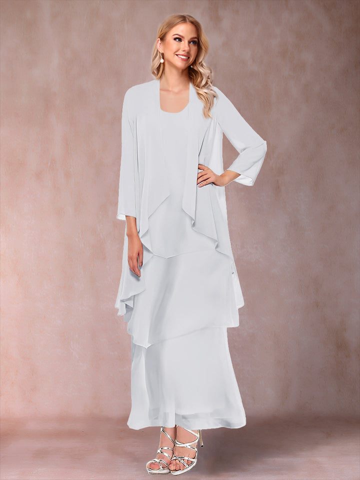 A-Line/Princess Scoop 3/4 Sleeves 2 Pieces Mother of the Bride Dress with Ruffles &amp; Jacket