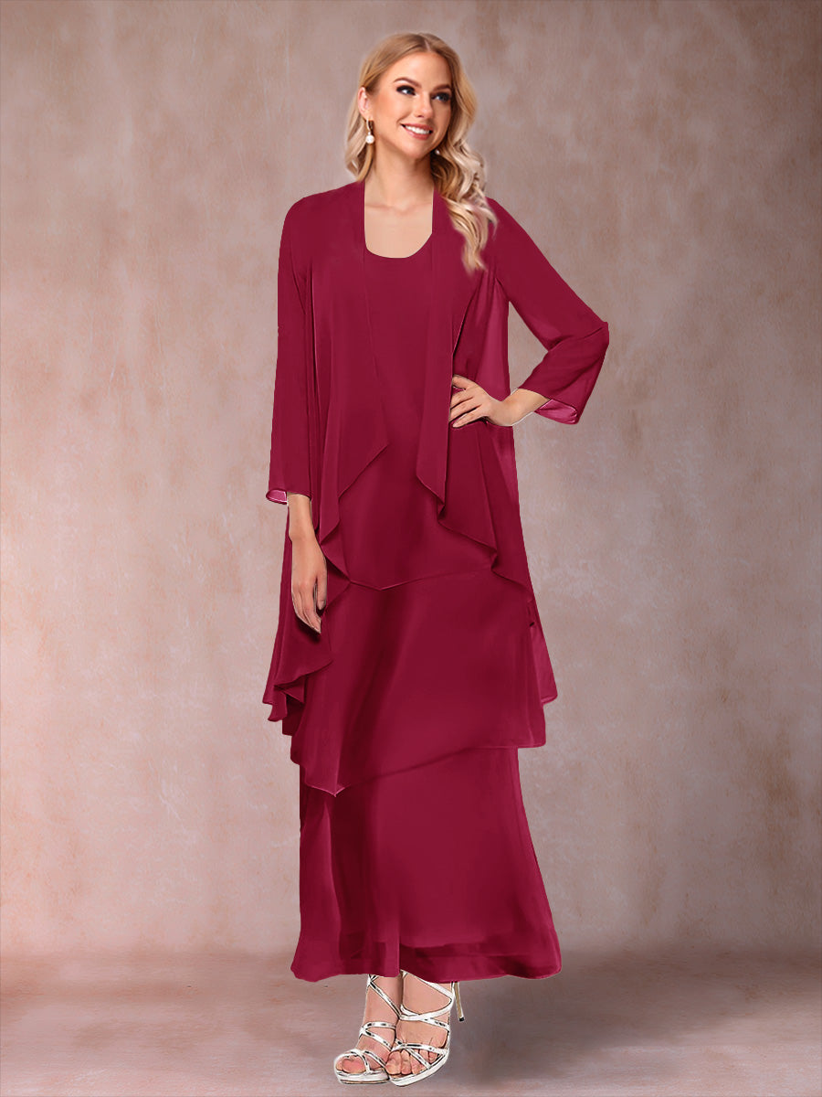 A-Line/Princess Scoop 3/4 Sleeves 2 Pieces Mother of the Bride Dress with Ruffles &amp; Jacket