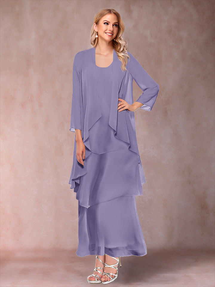 A-Line/Princess Scoop 3/4 Sleeves 2 Pieces Mother of the Bride Dress with Ruffles &amp; Jacket