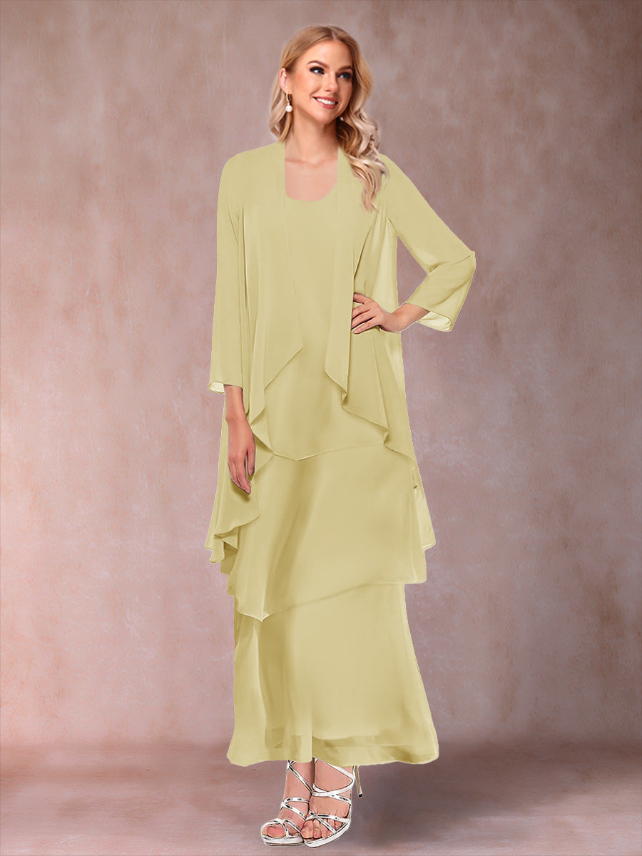 A-Line/Princess Scoop 3/4 Sleeves 2 Pieces Mother of the Bride Dress with Ruffles &amp; Jacket