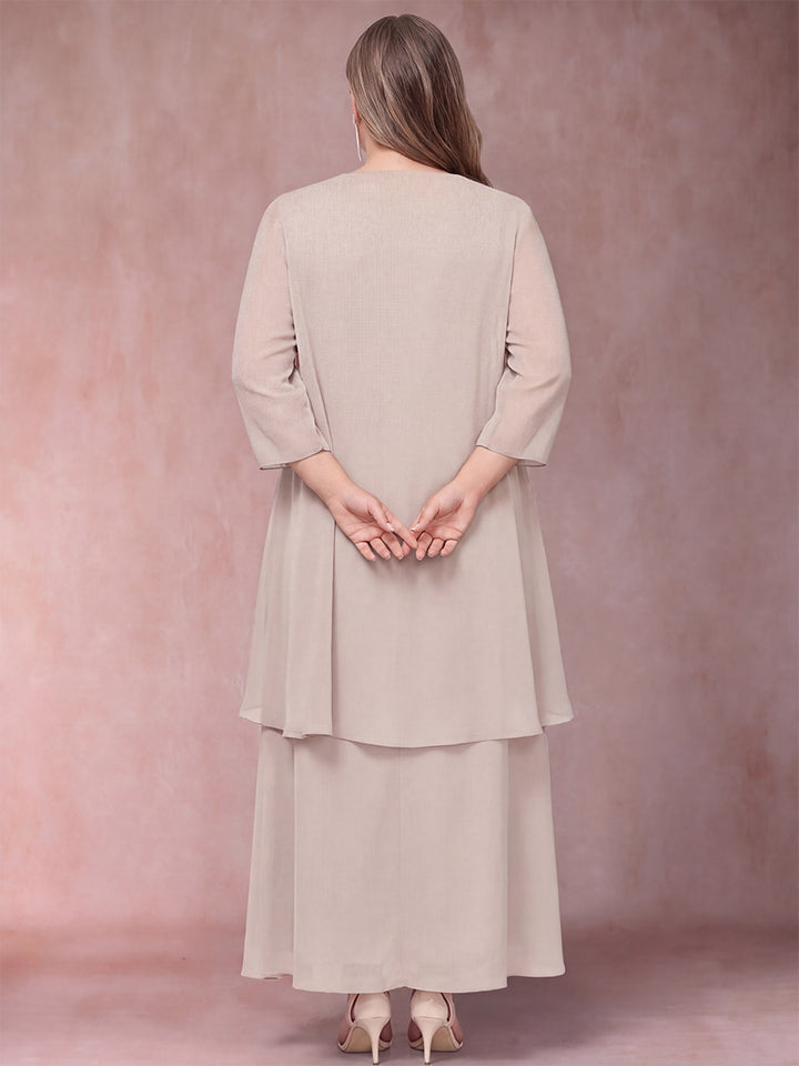 A-Line/Princess Scoop 3/4 Sleeves 2 Pieces Plus Size Mother of the Bride Dress with Ruffles &amp; Jacket