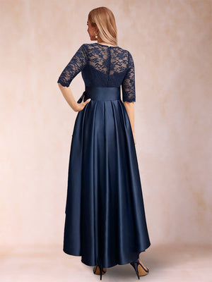 A-Line/Princess Scoop Half Sleeves Lace Wedding Guest Dresses with Applique