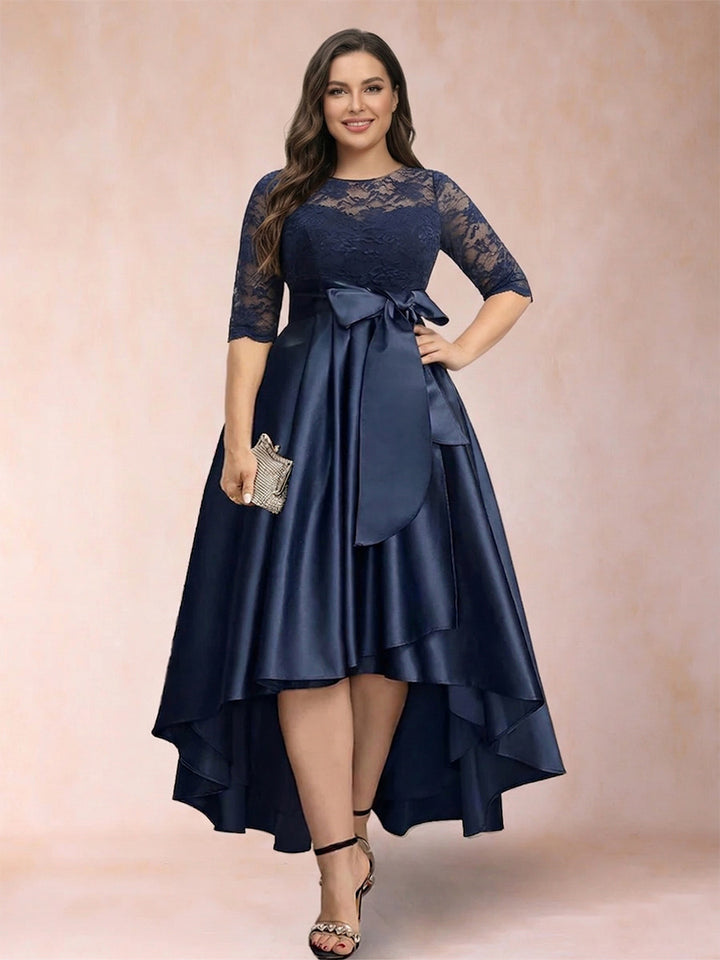A-Line/Princess Scoop Half Sleeves Lace Plus Size Mother of the Bride Dresses with Applique