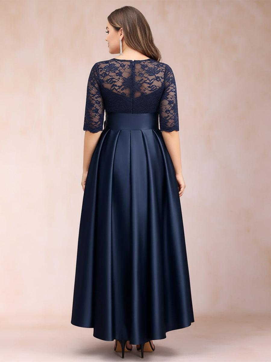 A-Line/Princess Scoop Half Sleeves Lace Plus Size Mother of the Bride Dresses with Applique