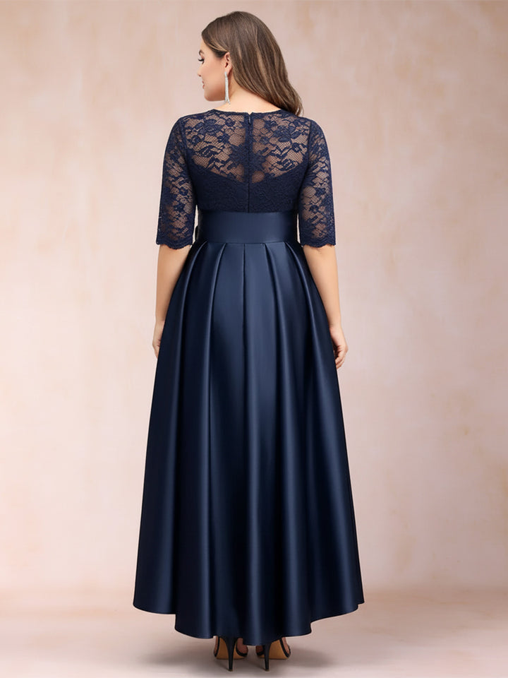 A-Line/Princess Scoop Half Sleeves Lace Plus Size Mother of the Bride Dresses with Applique