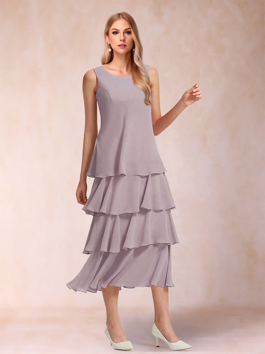 A-Line/Princess Scoop Long Sleeves Tiered 2 Pieces Mother of the Bride Dress with Applique &amp; Jacket