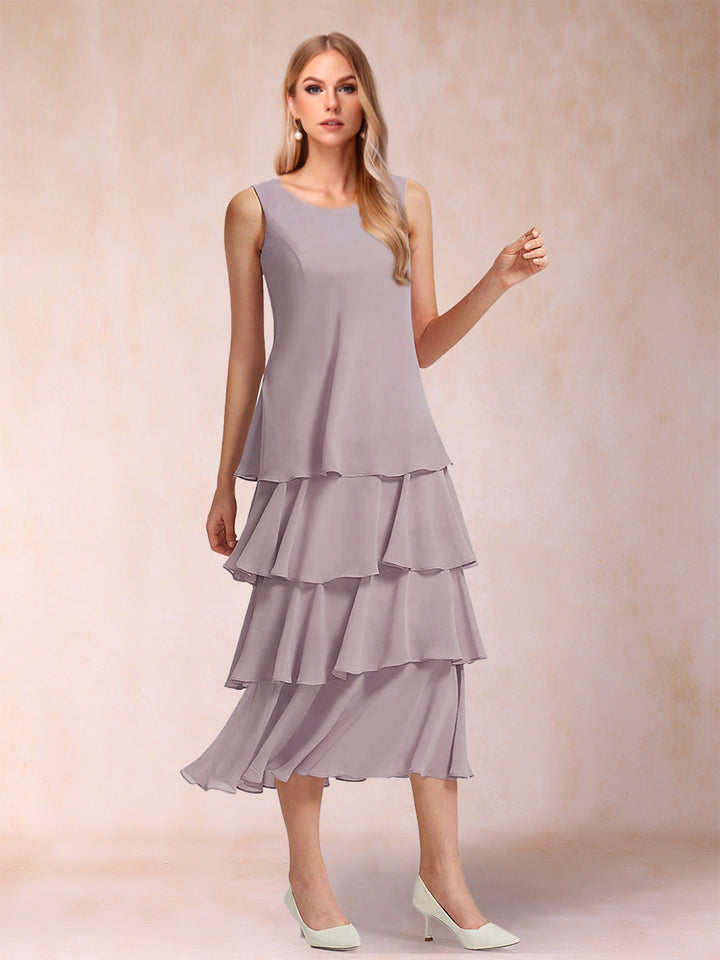 A-Line/Princess Scoop Long Sleeves Tiered 2 Pieces Mother of the Bride Dress with Applique &amp; Jacket