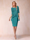 Sheath/Column Scoop Half Sleeves 2 Pieces Mother of the Bride Dress with Applique