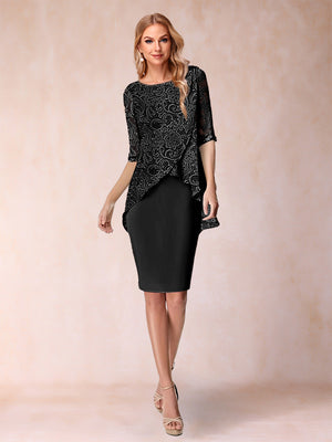 Sheath/Column Scoop Half Sleeves 2 Pieces Mother of the Bride Dress with Applique