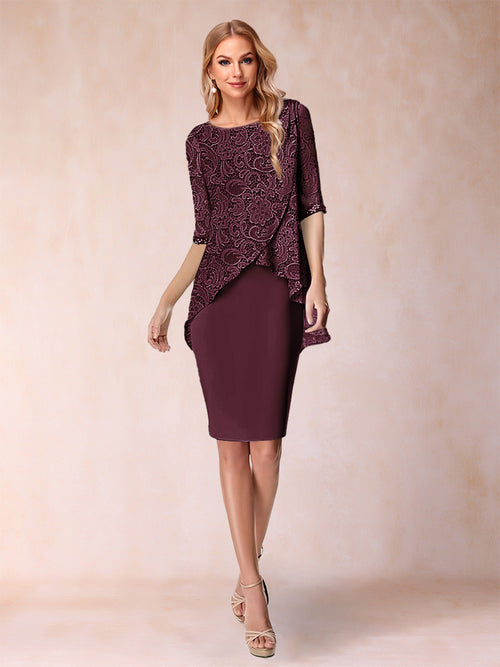 Sheath/Column Scoop Half Sleeves 2 Pieces Mother of the Bride Dress with Applique