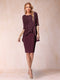 Sheath/Column Scoop Half Sleeves 2 Pieces Mother of the Bride Dress with Applique