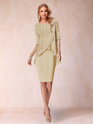 Sheath/Column Scoop Half Sleeves 2 Pieces Mother of the Bride Dress with Applique