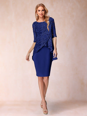 Sheath/Column Scoop Half Sleeves 2 Pieces Mother of the Bride Dress with Applique