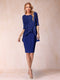 Sheath/Column Scoop Half Sleeves 2 Pieces Mother of the Bride Dress with Applique