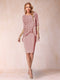 Sheath/Column Scoop Half Sleeves 2 Pieces Mother of the Bride Dress with Applique