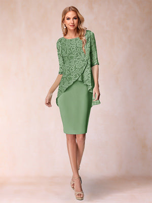 Sheath/Column Scoop Half Sleeves 2 Pieces Mother of the Bride Dress with Applique