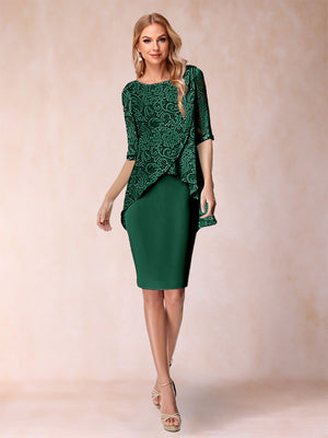 Sheath/Column Scoop Half Sleeves 2 Pieces Mother of the Bride Dress with Applique