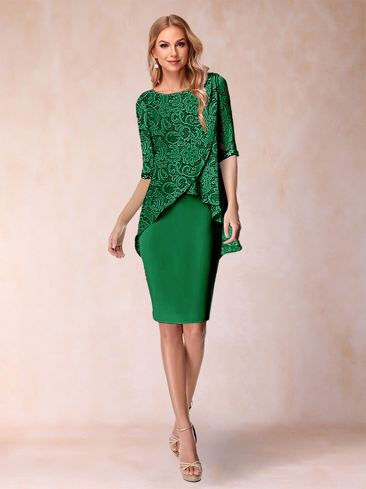 Sheath/Column Scoop Half Sleeves 2 Pieces Mother of the Bride Dress with Applique