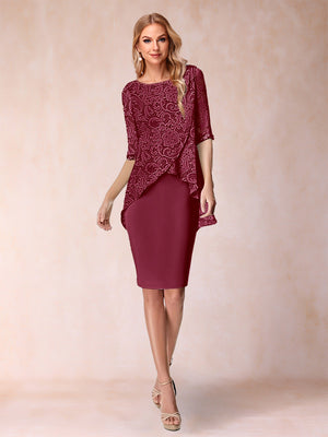 Sheath/Column Scoop Half Sleeves 2 Pieces Mother of the Bride Dress with Applique