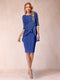 Sheath/Column Scoop Half Sleeves 2 Pieces Mother of the Bride Dress with Applique