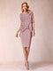 Sheath/Column Scoop Half Sleeves 2 Pieces Mother of the Bride Dress with Applique