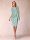 Sheath/Column Scoop Half Sleeves 2 Pieces Mother of the Bride Dress with Applique