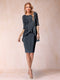 Sheath/Column Scoop Half Sleeves 2 Pieces Mother of the Bride Dress with Applique