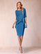 Sheath/Column Scoop Half Sleeves 2 Pieces Mother of the Bride Dress with Applique