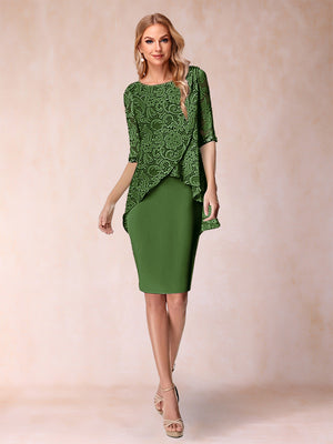 Sheath/Column Scoop Half Sleeves 2 Pieces Mother of the Bride Dress with Applique