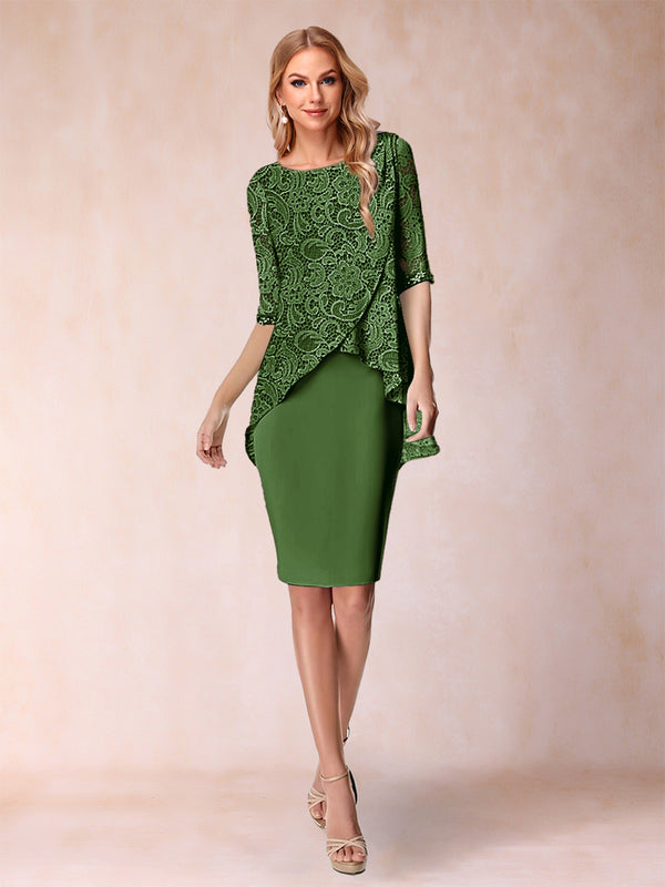 Sheath/Column Scoop Half Sleeves 2 Pieces Mother of the Bride Dress with Applique