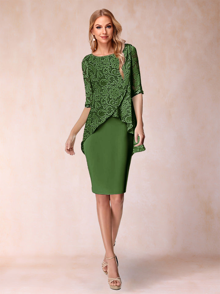 Sheath/Column Scoop Half Sleeves 2 Pieces Mother of the Bride Dress with Applique
