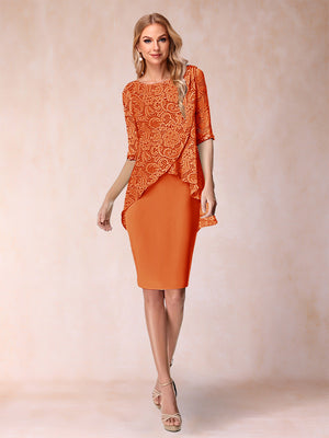 Sheath/Column Scoop Half Sleeves 2 Pieces Mother of the Bride Dress with Applique