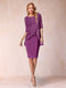 Sheath/Column Scoop Half Sleeves 2 Pieces Mother of the Bride Dress with Applique