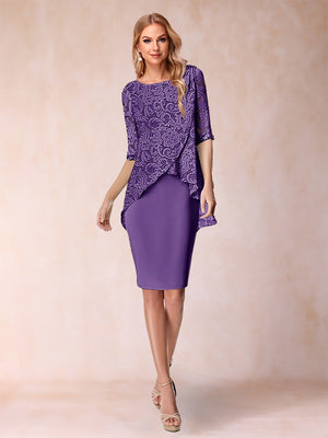 Sheath/Column Scoop Half Sleeves 2 Pieces Mother of the Bride Dress with Applique