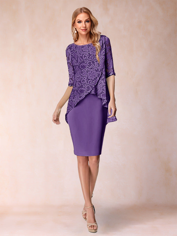 Sheath/Column Scoop Half Sleeves 2 Pieces Mother of the Bride Dress with Applique