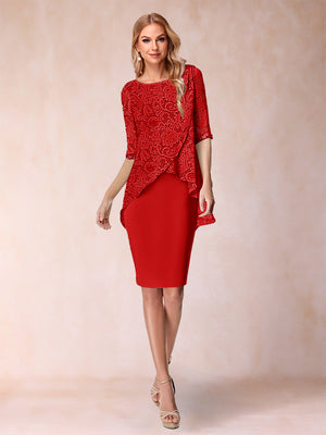 Sheath/Column Scoop Half Sleeves 2 Pieces Mother of the Bride Dress with Applique