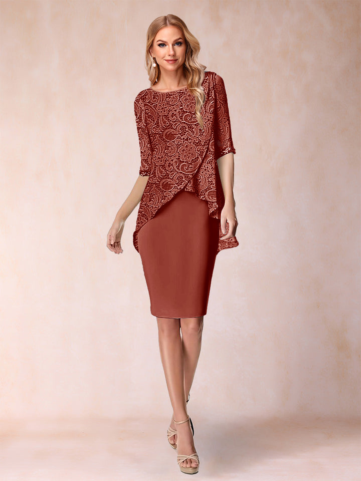 Sheath/Column Scoop Half Sleeves 2 Pieces Mother of the Bride Dress with Applique