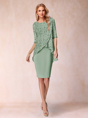 Sheath/Column Scoop Half Sleeves 2 Pieces Mother of the Bride Dress with Applique