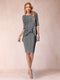 Sheath/Column Scoop Half Sleeves 2 Pieces Mother of the Bride Dress with Applique