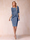 Sheath/Column Scoop Half Sleeves 2 Pieces Mother of the Bride Dress with Applique
