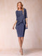 Sheath/Column Scoop Half Sleeves 2 Pieces Mother of the Bride Dress with Applique