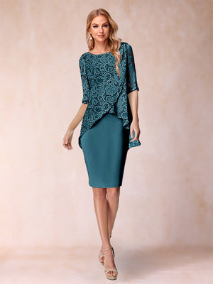 Sheath/Column Scoop Half Sleeves 2 Pieces Mother of the Bride Dress with Applique