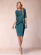 Sheath/Column Scoop Half Sleeves 2 Pieces Mother of the Bride Dress with Applique