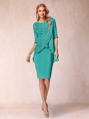 Sheath/Column Scoop Half Sleeves 2 Pieces Mother of the Bride Dress with Applique